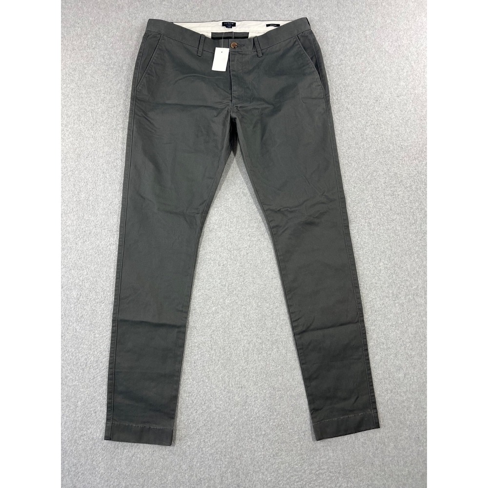J Crew Chino Pants Mens 34x34 Gray Skinny Fit Straight Leg Cotton Twill Stretch